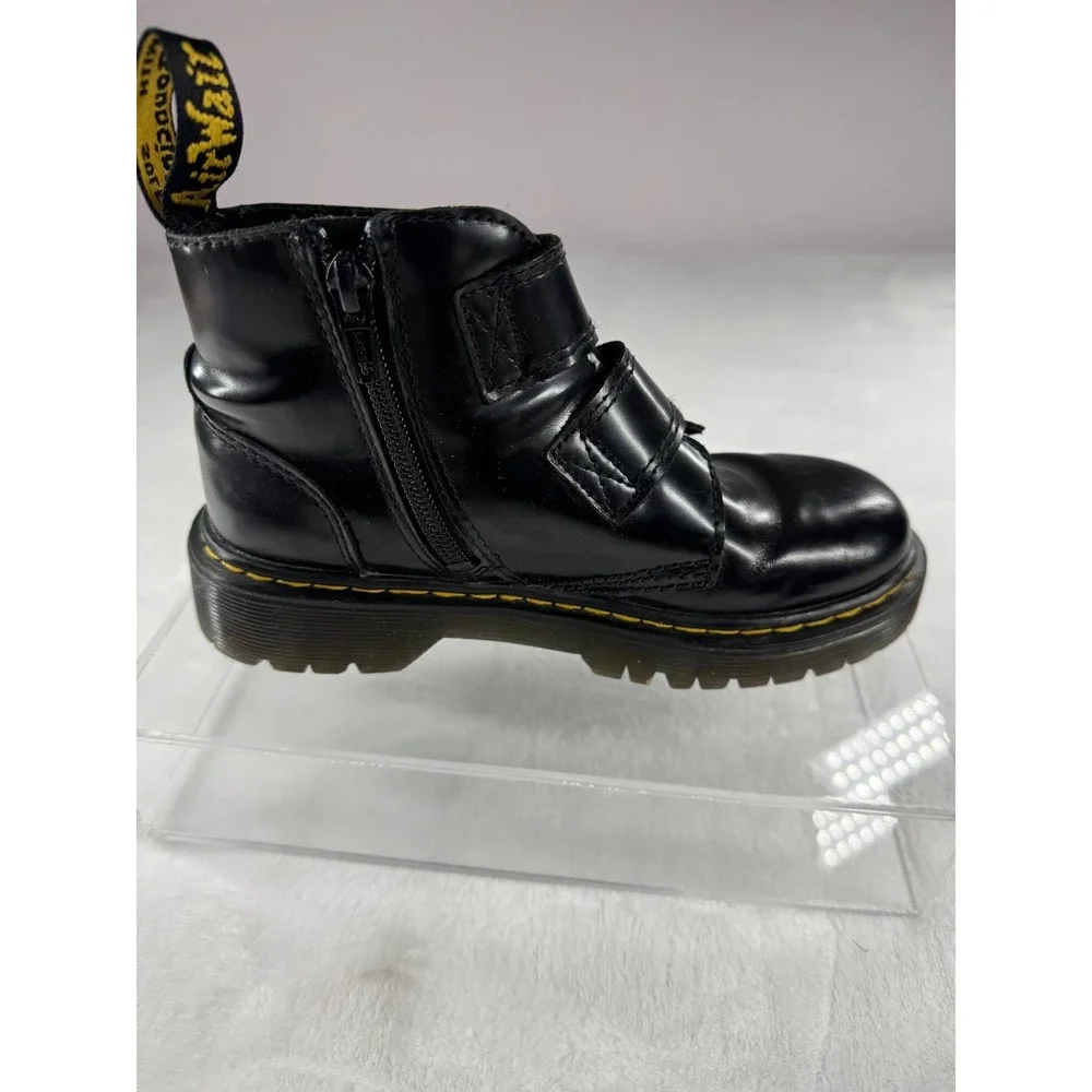 Dr. Martens Devon Bex Star‎ Buckle Ankle Boots Kids 1 Black Leather Side Zipper